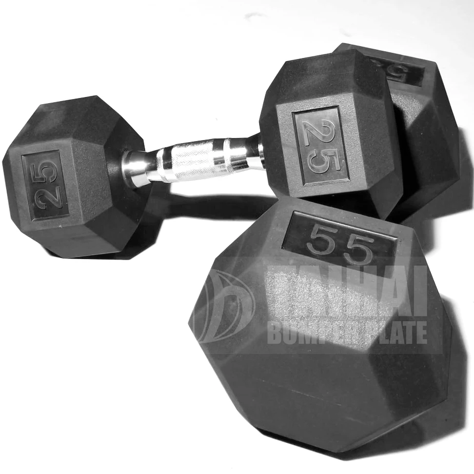 TAIHAI Manufacturer Coated Full Black Home Gym Weight 25 lbs Pounds Dumbbel Set Rubber Hex Dumbbell With Rack