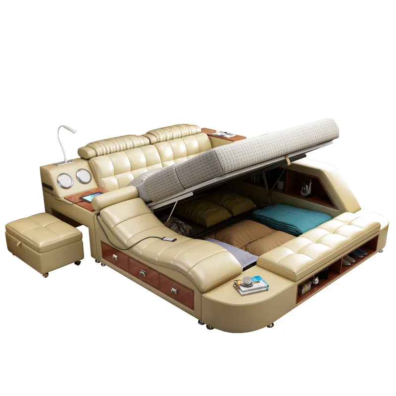 
High Cost-effective Modern customizable multifunction storage bed with massage leather Bed smart massage bed with storage 