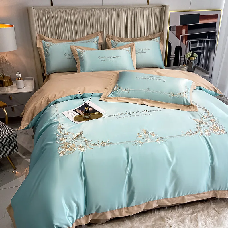 Luxury 60S Cotton Printed Embroidery Embroidered Comforter Duvet Cover 4pcs Bedding Set Sets with Bed Sheet