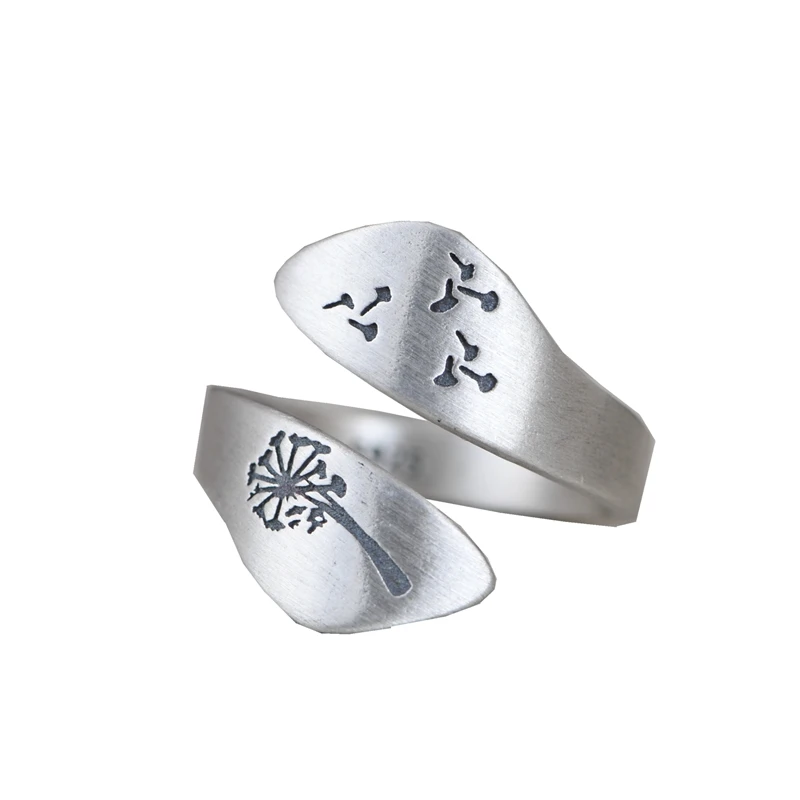 Wholesale 100% S925 Sterling silver fashion dandelion art adjustable jewelry ring for women Anillos