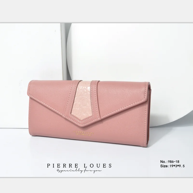 
Pierre Loues Long Women Wallet Crocodile Print Leather With Plain Material Money Card Purse 
