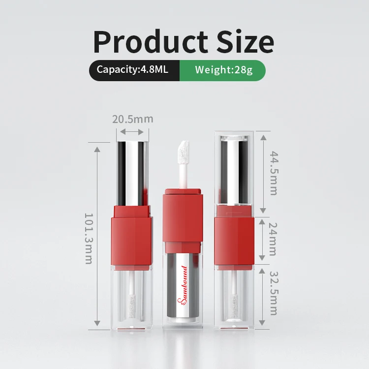 Custom 2 in 1 Dual end 5ml cosmetics lip gloss tint lipgloss tubes packaging bottles liquid lipstick containers wand tubes