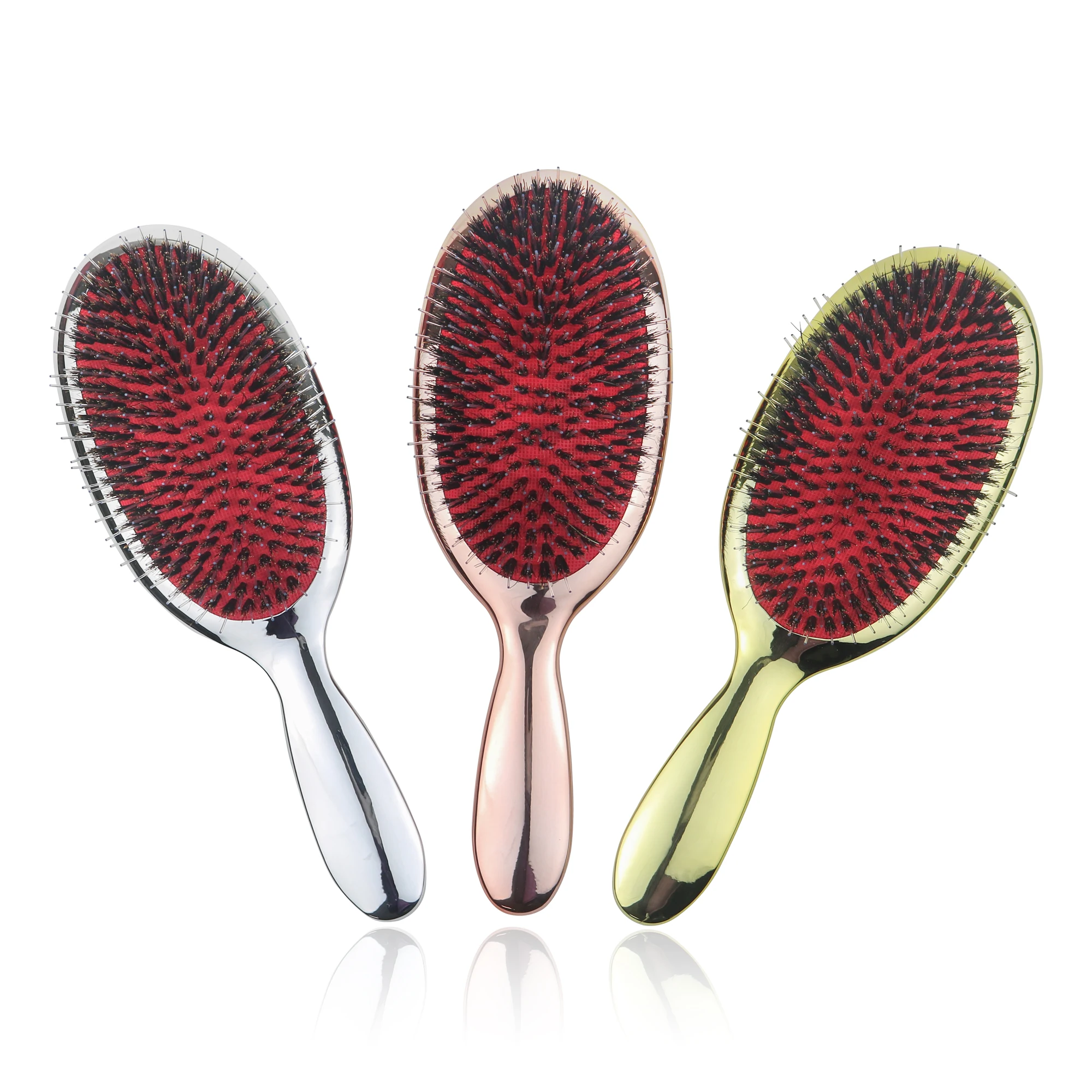 Boar Bristle Electroplated Paddle Hair Brush Gold Oval Hairbrush Anti Static Hair Scalp Massage Comb Hairdressing Styling Tool