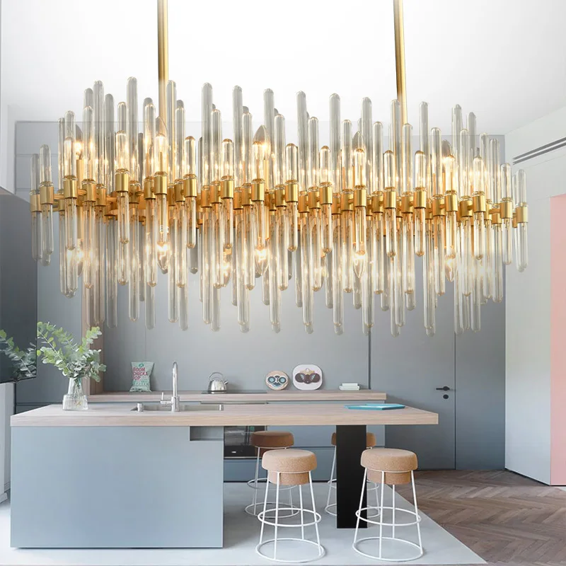 Modern Nordic Simple Style Chandelier Pendant Lamp Oval Shape Art Design Crystal Glass Hanging Lights Fittings