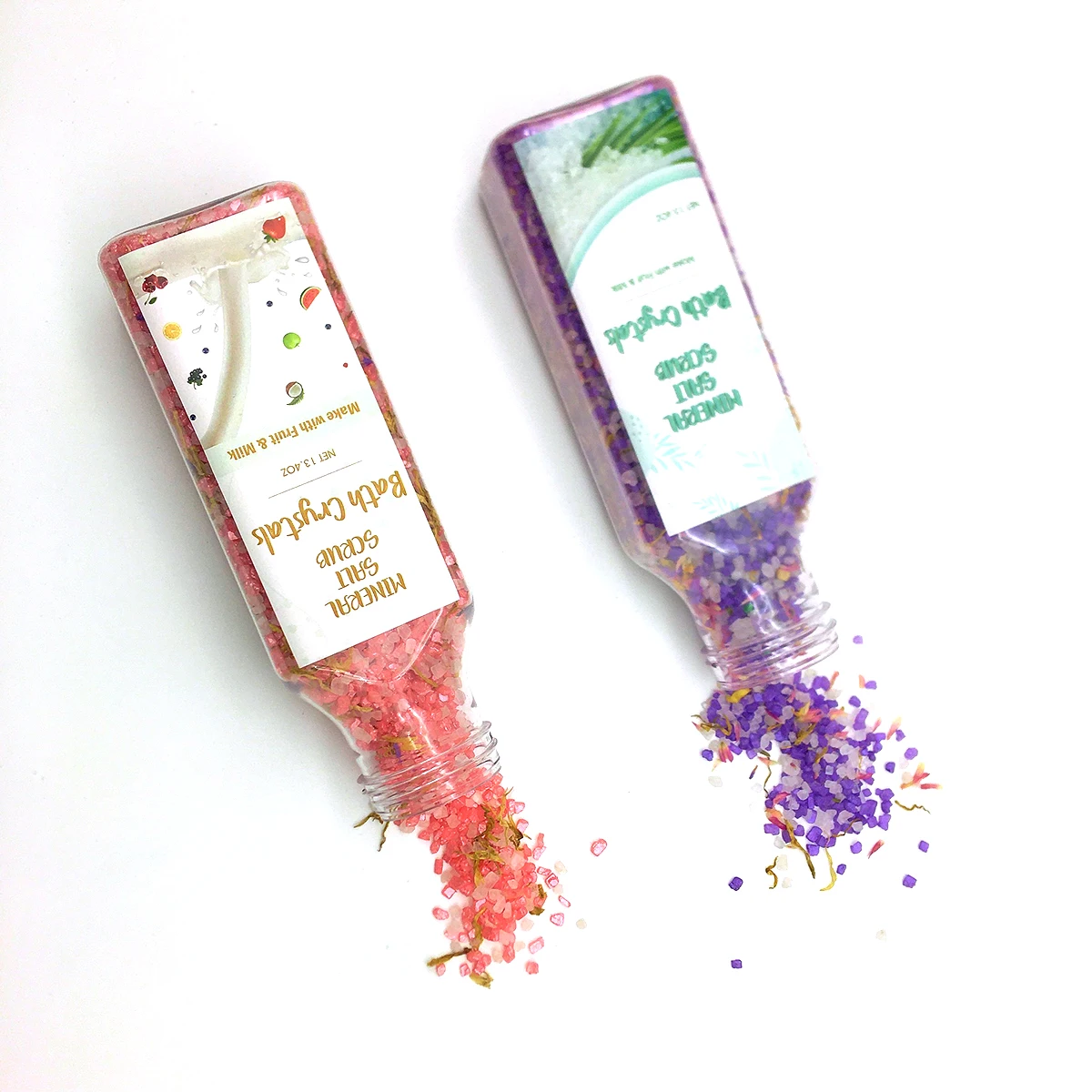 Factory Private Label Relaxing Vegan Lavender Organic Essential Oil Bath Salts with Flowers Accept Quick Shipment