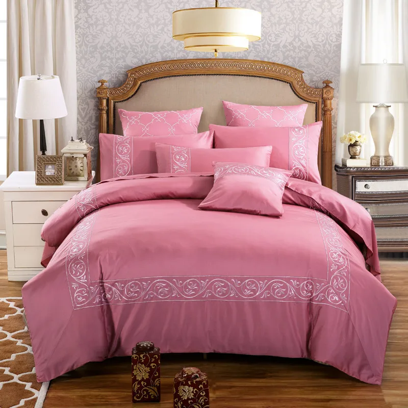 Dubai hotel new design wholesale luxury king size long staple cotton embroidery bed sheet sets bedding set duvet cover set