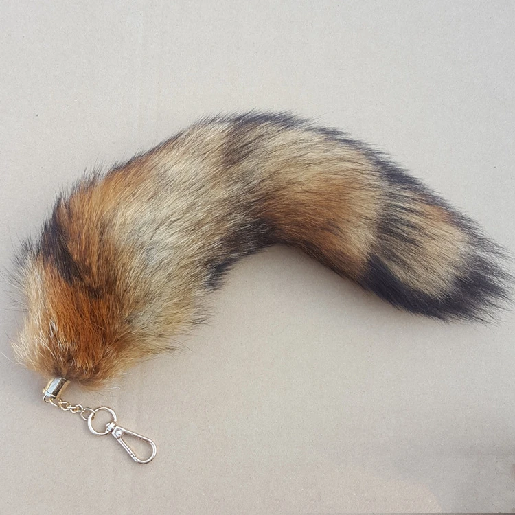 Wholesale good quality natural fluffy real fox fur tail real fur keychain