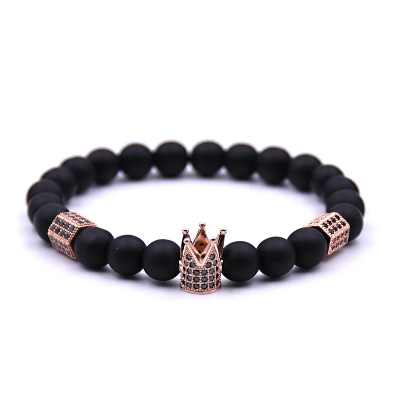 Fashion charm jewelry imperial crown king men bracelet custom bead gemstone stone bead bracelet