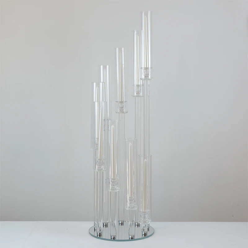 DEXI dining table center wedding candle holder crystal 9 arm high glass tube wholesale candelabra centerpieces