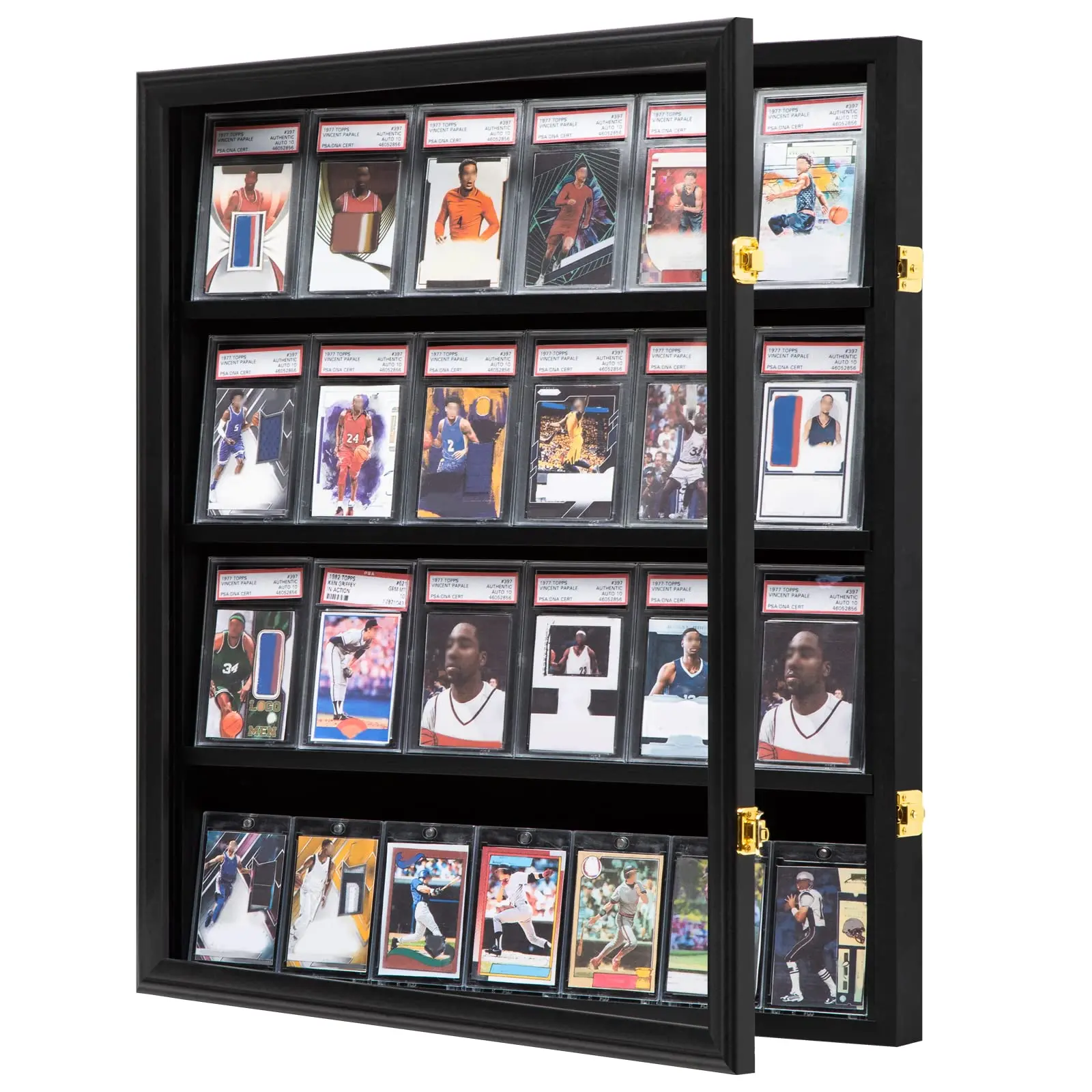 Black 24 Graded Baseball Card Display Case Vertical Wall Hanging Wood Sports Card Display Frame For Collection Cards