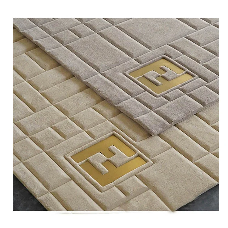 Popular F design with gold metal 3 D white or beige luxury carpet for living room bed room