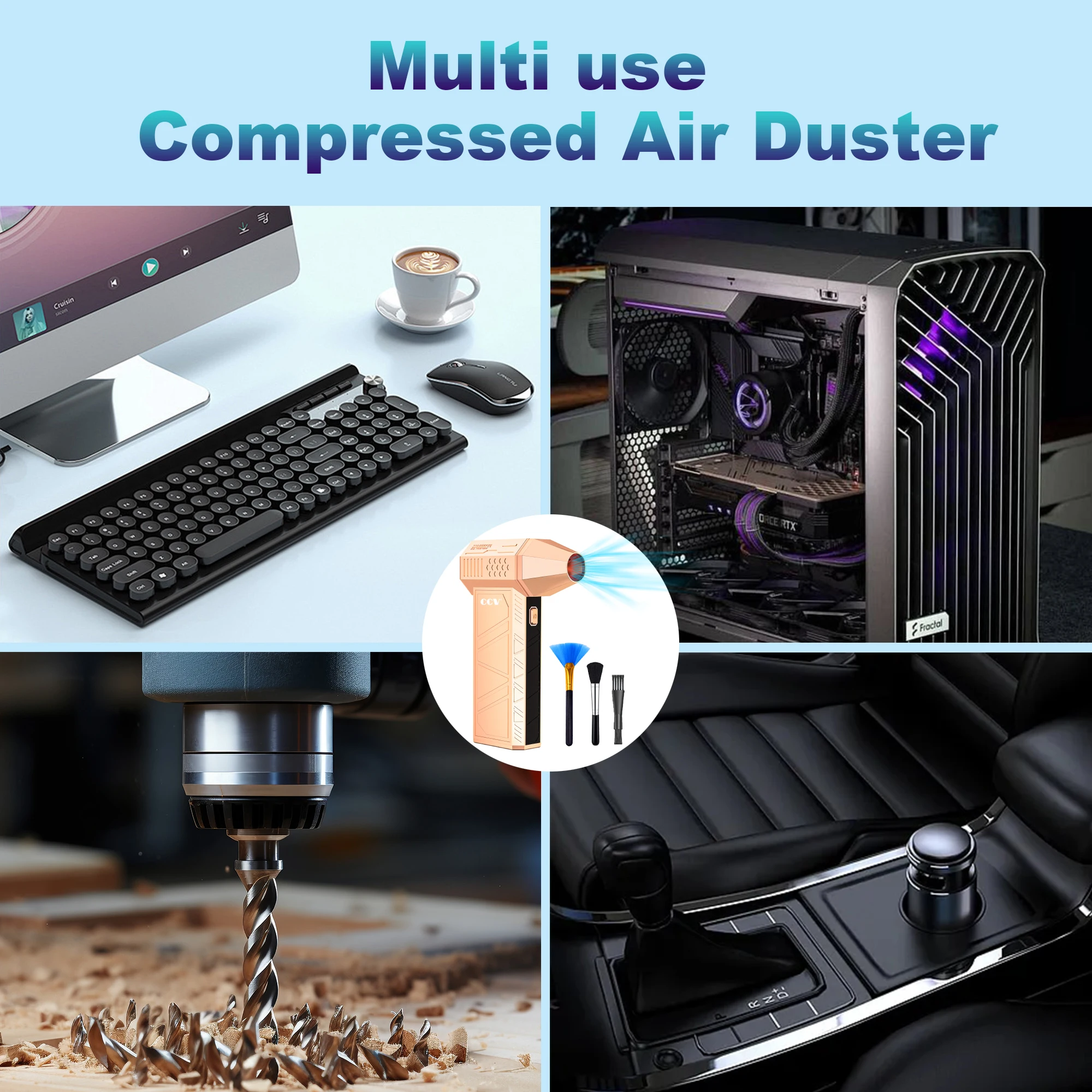CCV Compressed Air Duster - 150000RPM Electric Air Duster for Cleaning Keyboard&PC 3 Gears Adjustable Rechargeable Cordless Jet