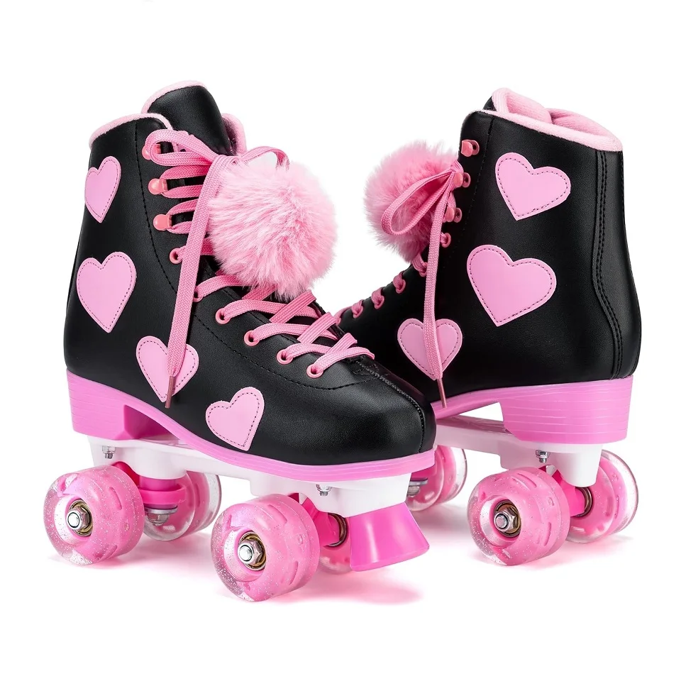 Manufactures Black Quad Flashing Roller Skate Shoes LED Light Up PU Wheels Patines Para Nias