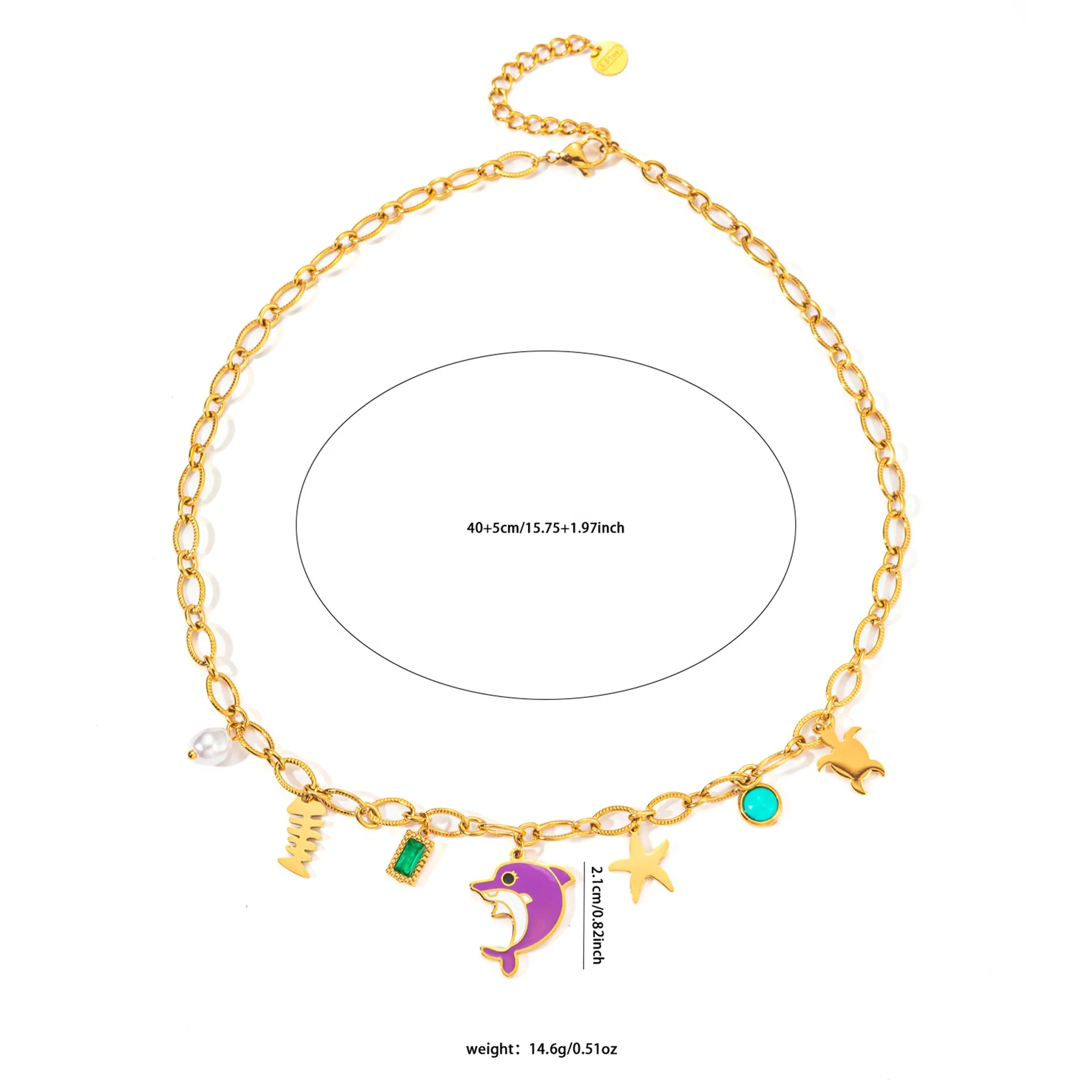 INS Summer Beach Jewelry Stainless Steel Ocean Star/Dolphin/Freshwater Pearl/Sea Turtle Pendant Clavicle Chain Necklace