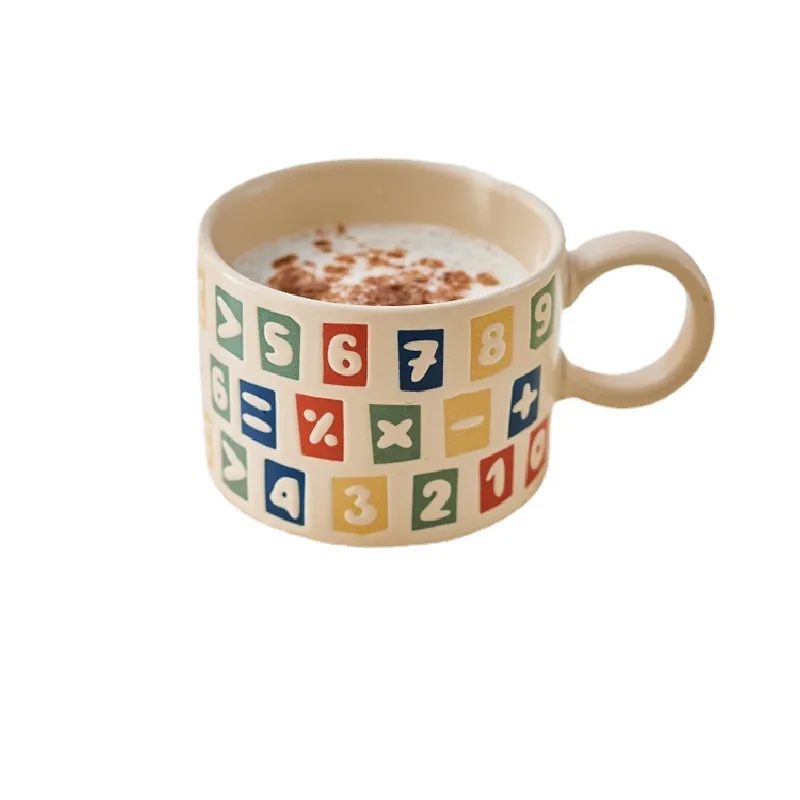 OEM ODM New Creative Letter Embossed Ceramic Coffee Mugs Custom Logo Nordic Porcelain Milk Cup Tea Mugs Wholesale