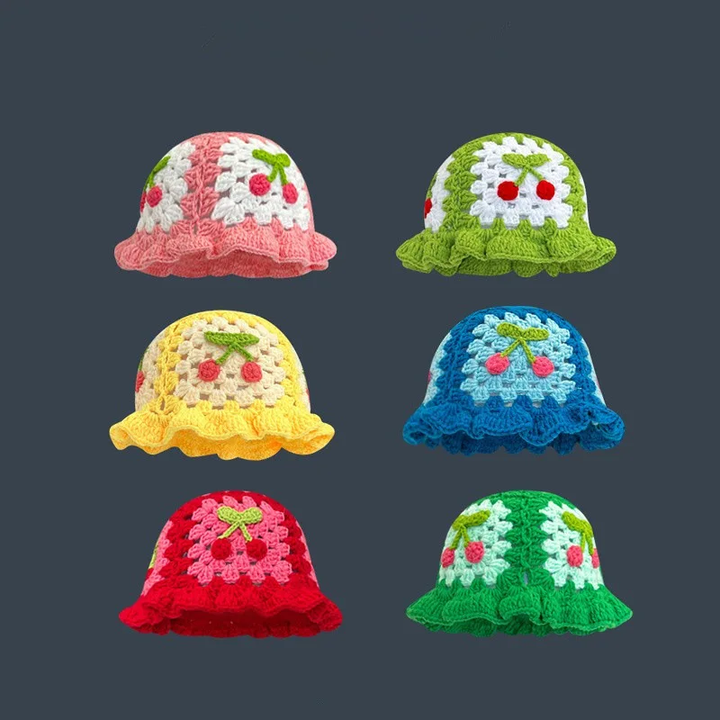 Fashionable Japanese Korean Crochet Bucket Hat Lovely Beanie Hats Fall Winter Casual Knitted Hat Women