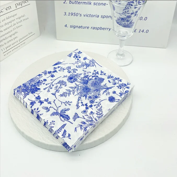 Chinese Style Blue And White Porcelain Printed Napkins Popular Napkins For Restaurant