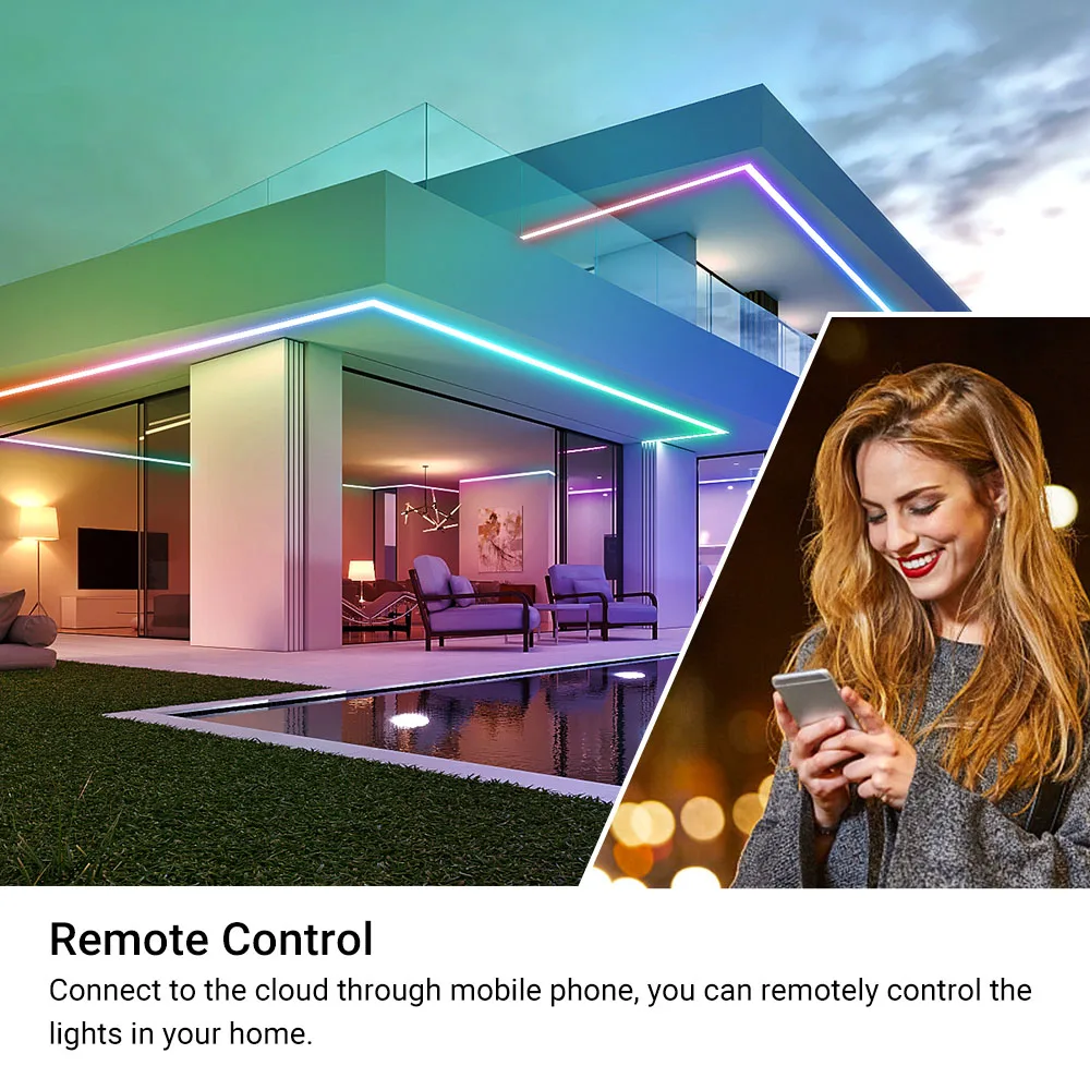 Waterproof WS2811 RGBIC Addressable Dreamcolor Chasing Music Sync Rainbow LED Strip Lights with Remote Control 5M 10M