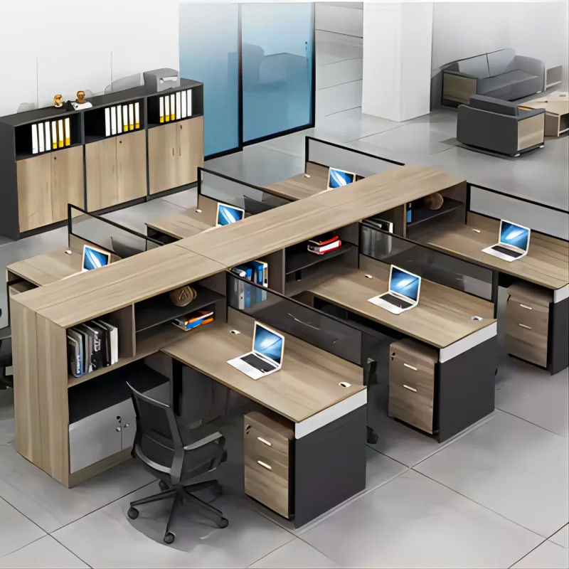 Liyu furniture Modular Staff office table design Indoor Modern wooden with  high side cabinet work station Office Partitions