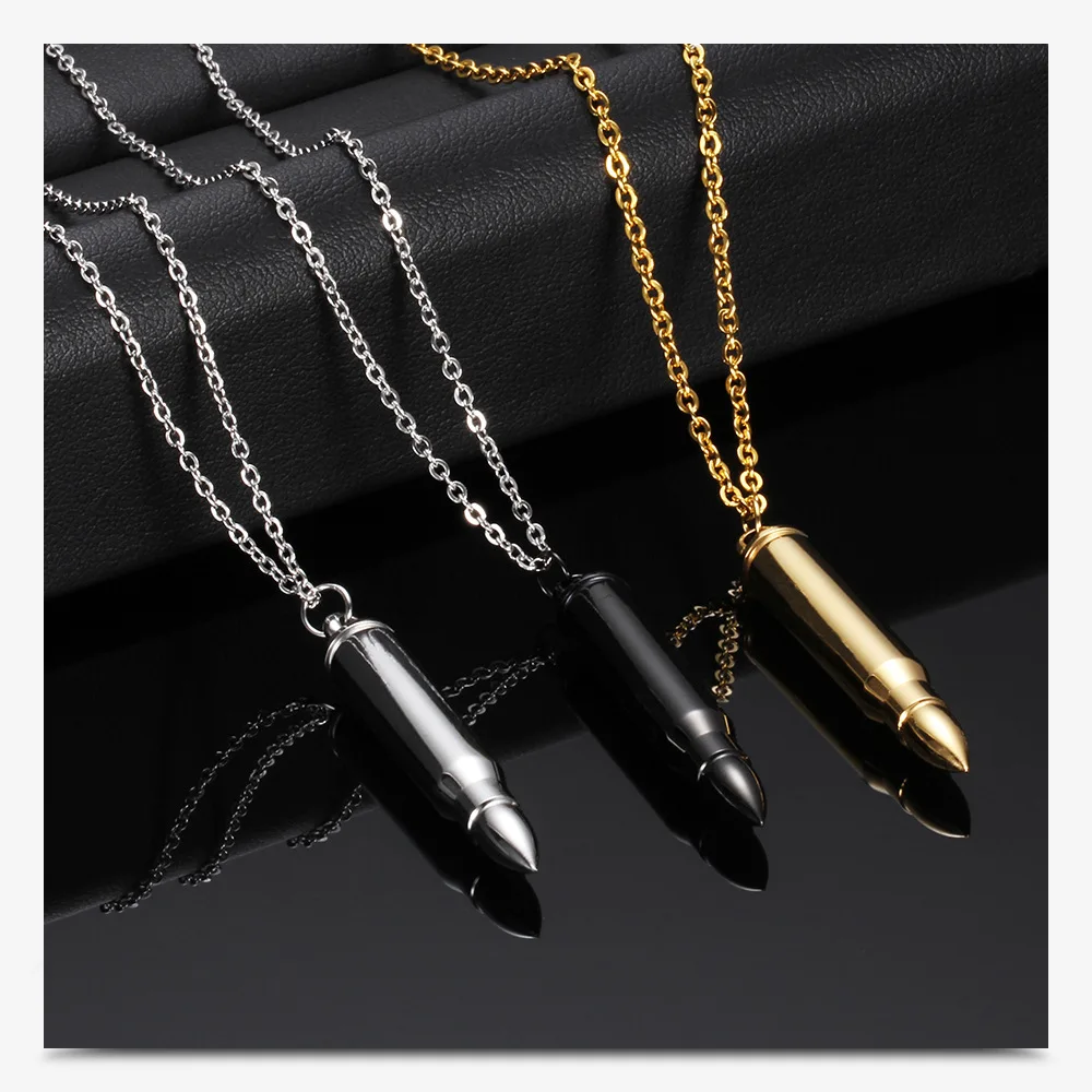 Titanium Steel Men Jewelry, 3 Color Bullet Necklace Pendant, Wholesale Fashion Pendant Necklace Stainless Steel Jewelry