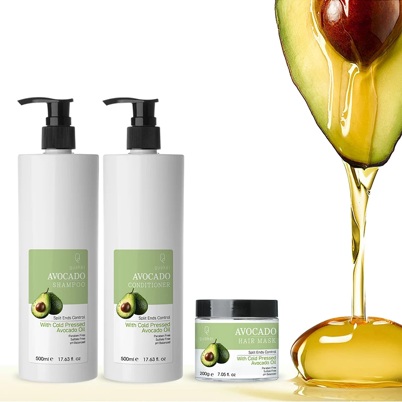 Qquaker Private Label Avocado Moisturizing Silky Shampoo And Conditioner Set For Curl  Repair Damage Hair Mask
