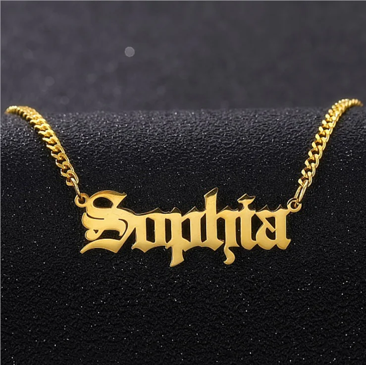 Aizhilin cadena cubana Personalized Custom Name 18K  Gold Plated Stainless Steel Jewelry Cuban Chain Nameplate Pendant Necklace