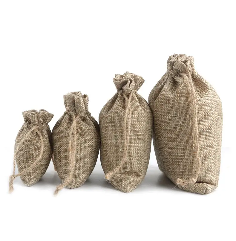 Recyclable Customized High Quality Gunny Sack Bag for Gift Jewelry Cocoa Beans Jute Hessian Jute Drawstring Pouches
