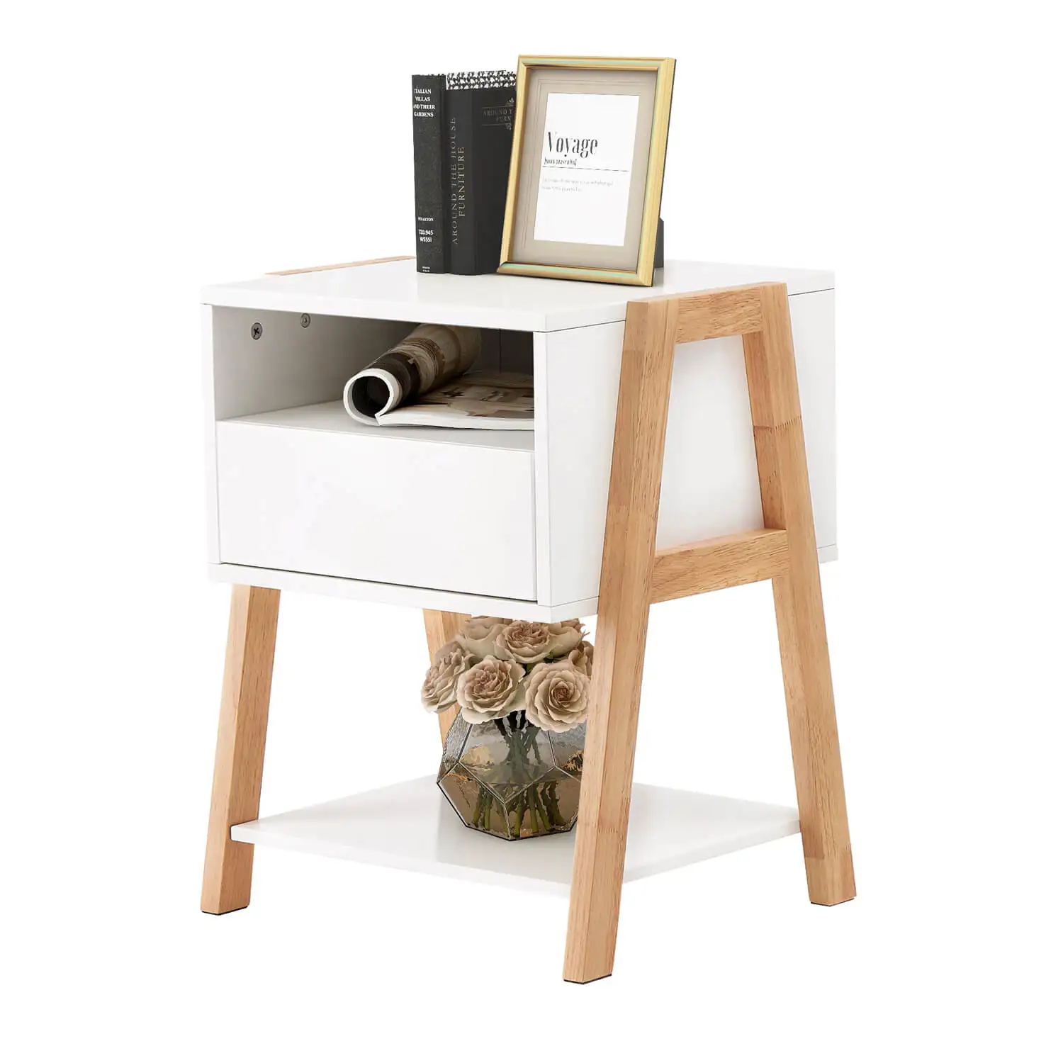 US warehouse drop shipment available easy to built modern nightstands with single drawer stackable wooden side table