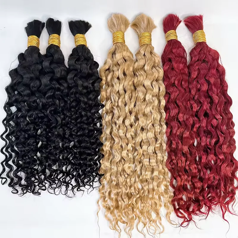 Boho human hair italian curl braiding hair extensions No weft virgin raw bulk hair bundles