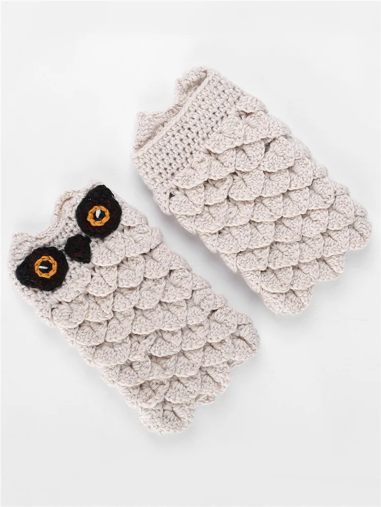 fashion 2019 cute kids animal owl knit patterns half finger mittens arm warmers crochet handmade fingerless gloves for girls