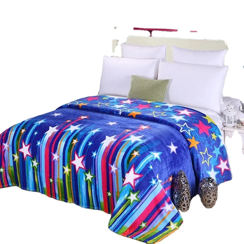 Hot Sale 100% Polyester New Trendy  Star Design Thick Heavy Flannel Blanket