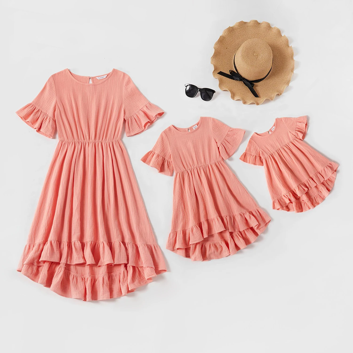 
New Product Comfy Holiday Beach 100% Cotton Short Sleeve Maxi Dresses Mother and Daughter Dress 