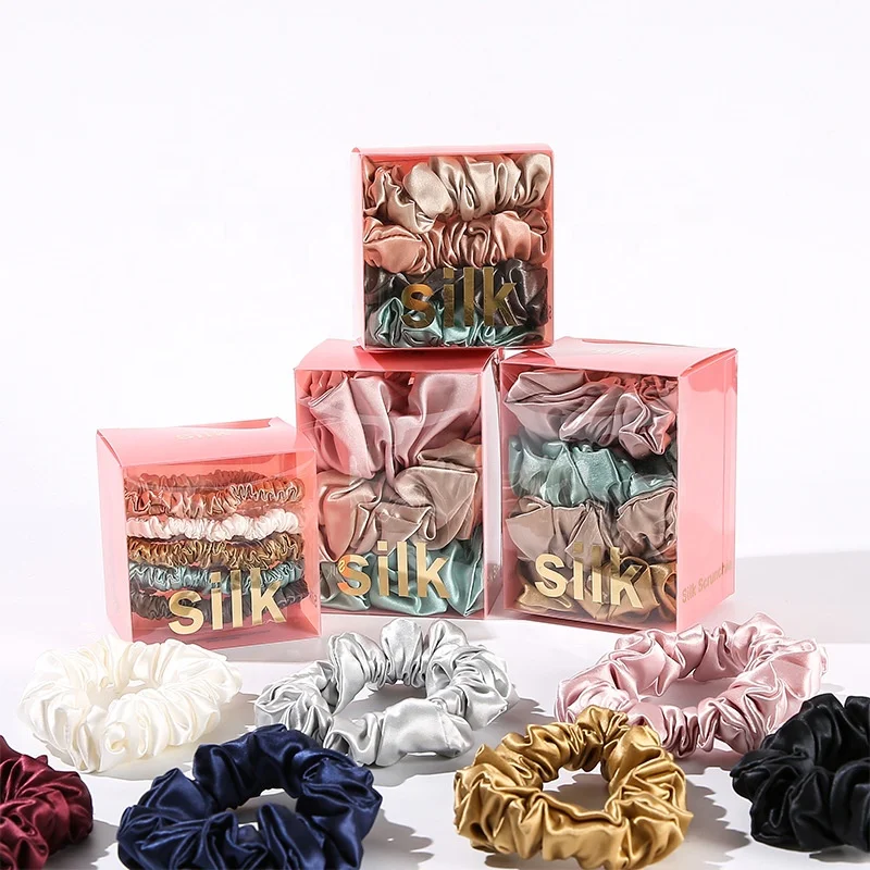 100% Pure Mulberry Silk Hair Elastic Hair Bands Premium Scrunchy Hair ties Skinny Silk Scrunchies