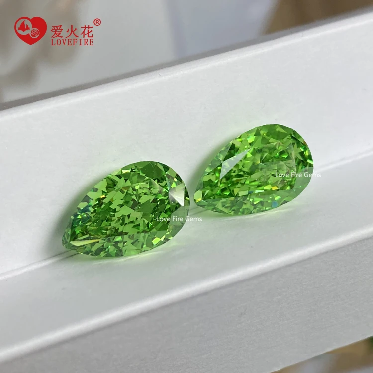 Top grade synthetic cz stones cubic zirconia price 4k crushed ice cut pear Blue Green Orange color cubic zirconia