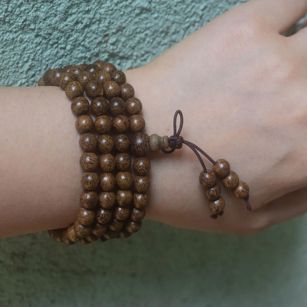 Handmade Jewelry natural golden mala prayer wooden beads Buddhist bead s-Wood Meditation Necklace Bracelet