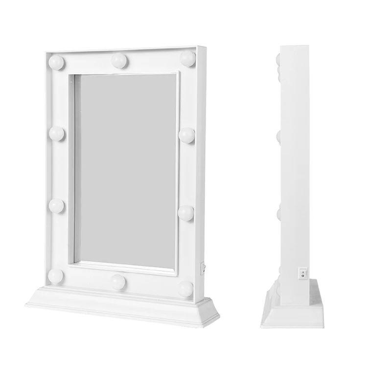 Поставщик lumineux miroir pliant de стол стоящие в рамке белое прямоугольное голливудское зеркало светодиодное