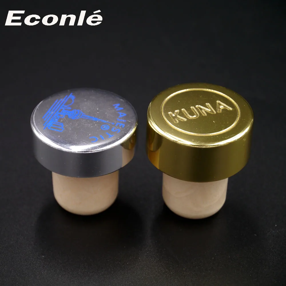 Logo printing aluminium top synthetic cork stopper 22.5*34.5 mm Liquor Whisky Wine Spirit Bottle Stopper bar top closure