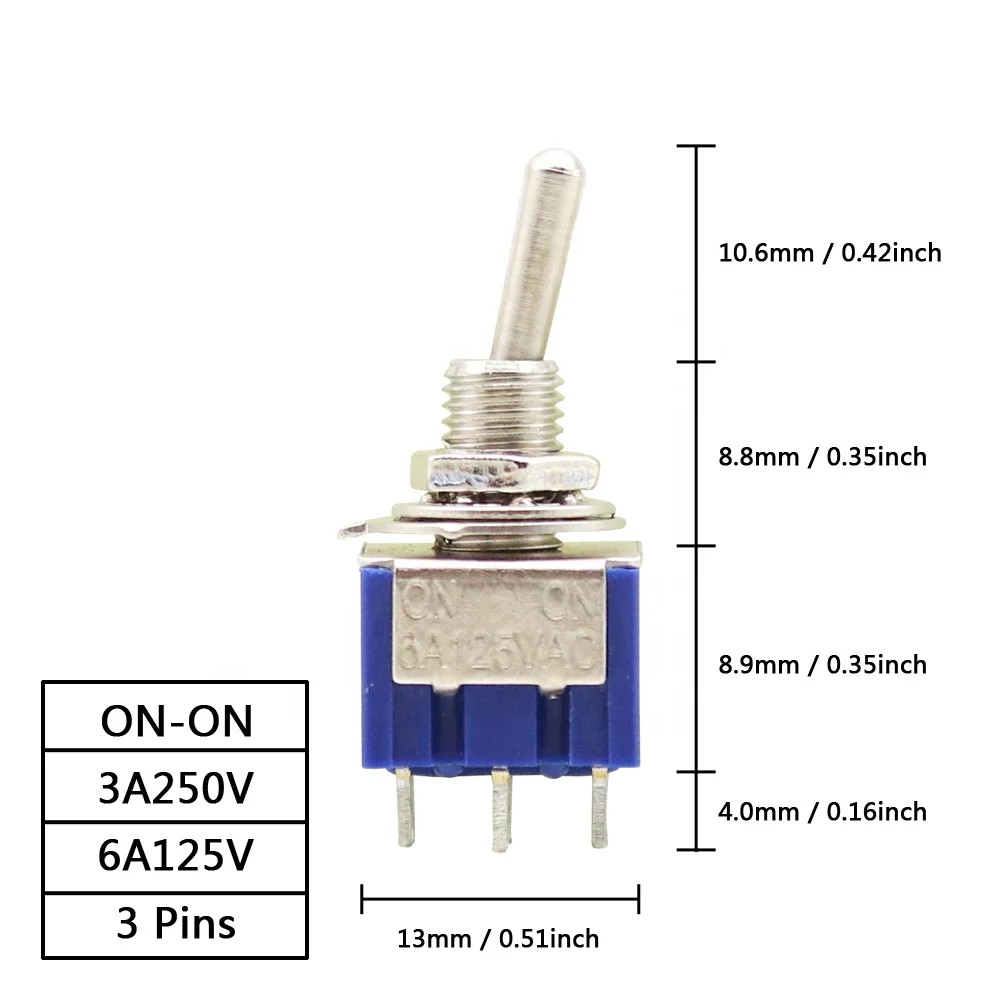 Toggle Switch ON-OFF/ON-OFF-ON 3/6 Pin 2/3 Position Latching MTS-102 103 202 203 3A250V/6A125V Power Button Switch Car