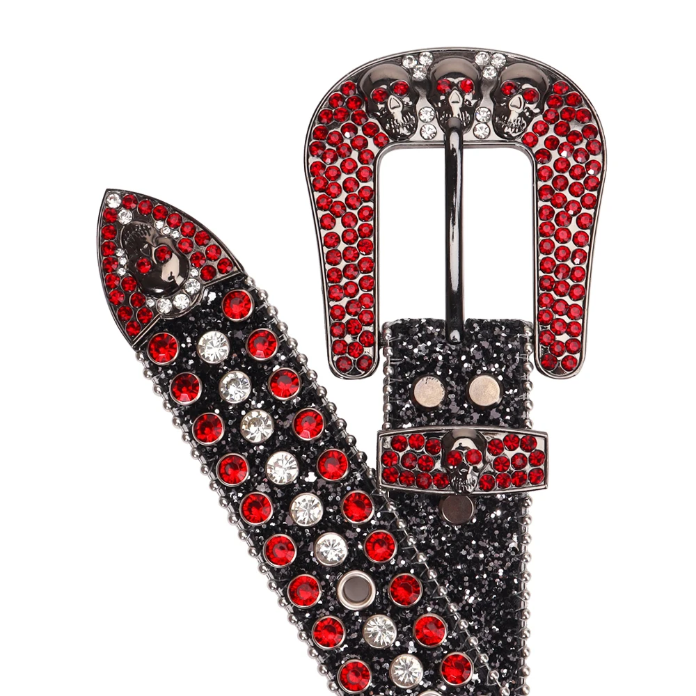 Manufacture Cheap New Western Designer Skull PU Diamond Crystal DNA Stone Studded Cowboy Belts Rhinestone Belt For Men