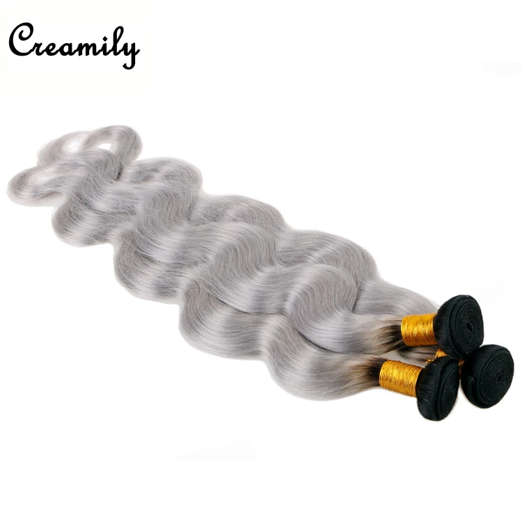 
Black Grey Hair Weave Two Tone Ombre 1b/ Gray Brazilian Human Hair Weave 