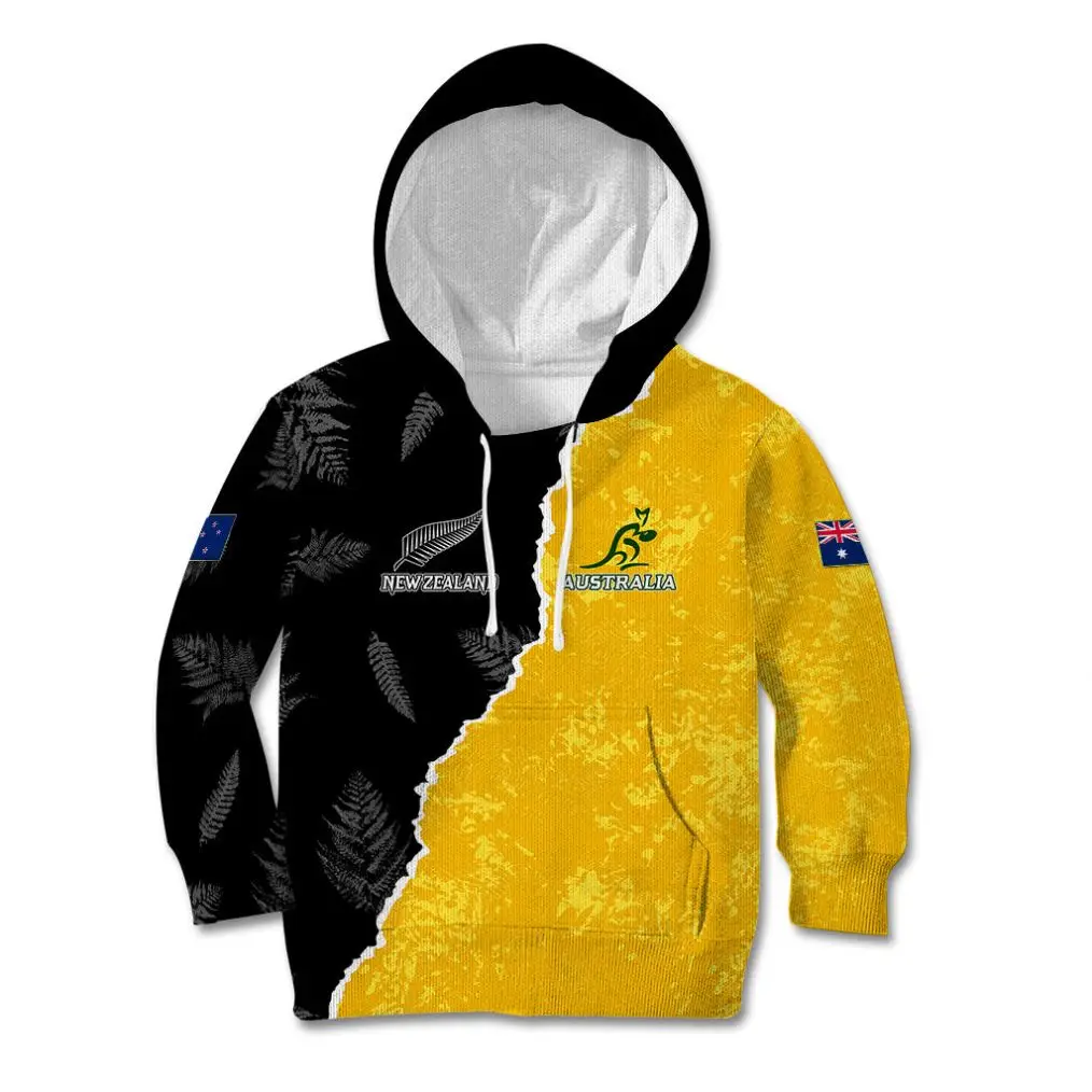 Australia Rugby Mix New Zealands Rugby Kids Long Sleeve Hoodie Customized Sublimation Unisex Hoodie Sweatshirt Cheap Wholesale