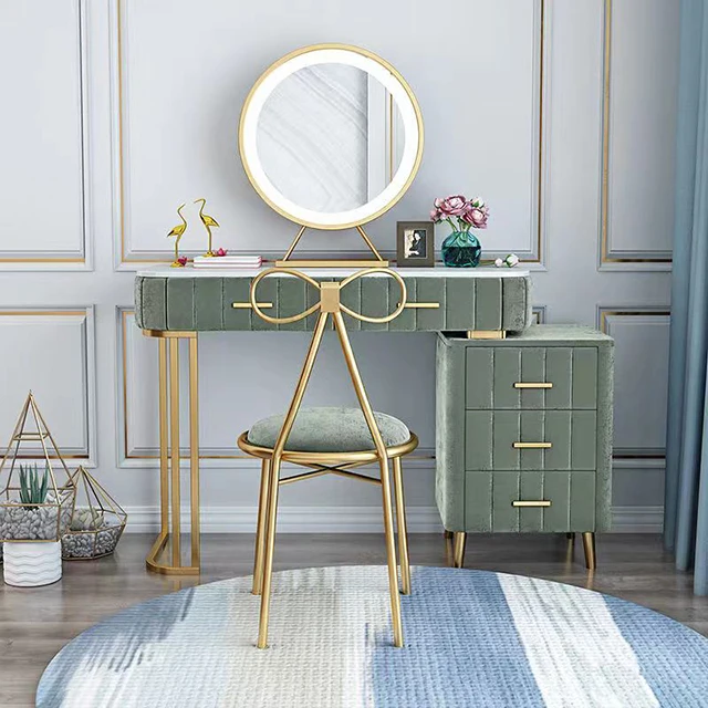 Design Nordic Luxury Style Make-up Dresser Table Set with Mirror and Chair Stool modern storage Dressing Table