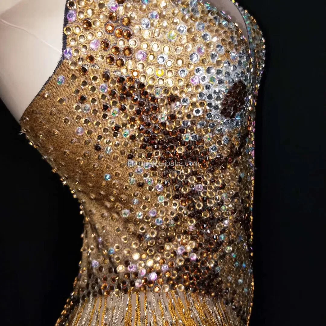 Sexy Rhinestone Stage Dance Bodysuit Nightclub DJ DS Dance Costumes Tassel Elastic Leotard Women Showgirl Performance Outfits