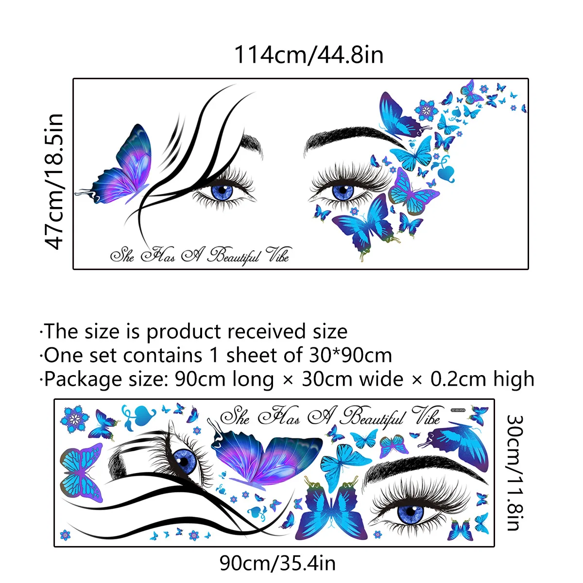 3D Salon Butterfly Eyes Lashes Wall Stickers Girls Room Decoration Wall Decal