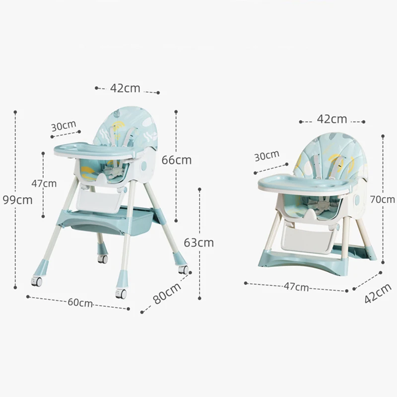 High Quality Baby Products Plastic Portable Folding Dinning Chair For Kids Feeding Cute Baby Rocking Chair With Universal Wheel