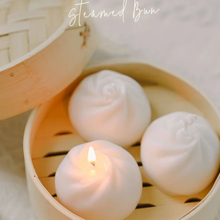 Creative Food White Mini Dumpling Steamed Bun Dimsum Shape Scented Candle