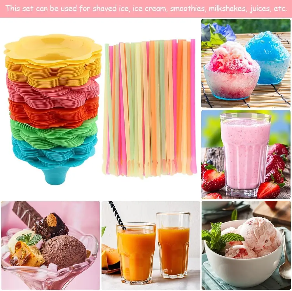 450ml(8oz) Colorful Flower Shaved Ice Cup Fruit Salad Dessert Easy Grip Plastic Cups