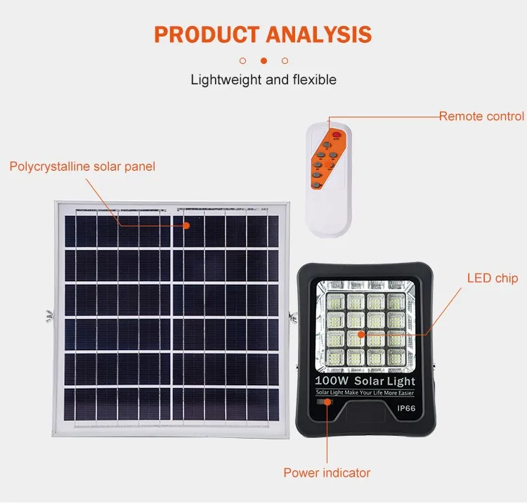 Strong Outdoor Lighting Garden Decor Waterproof IP66 Aluminum 50 100 200 300 400 500 W LED Solar Flood Light