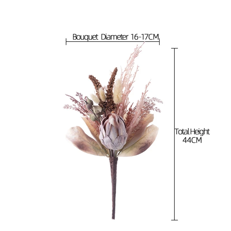 MW89108 Simulation Flower Vintage Protea Cynaroides Rabbit Tail Grass Wheat Ears Bouquet For Home Kitchen Garden Party Decor