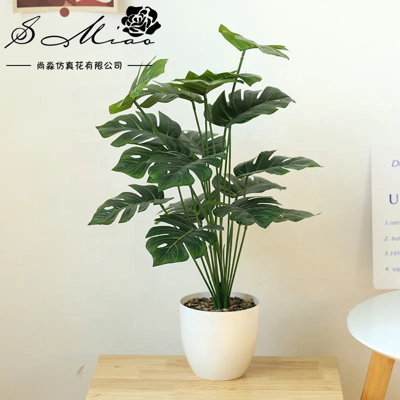 New artificial green leaves white plastic pot bonsai home decoration